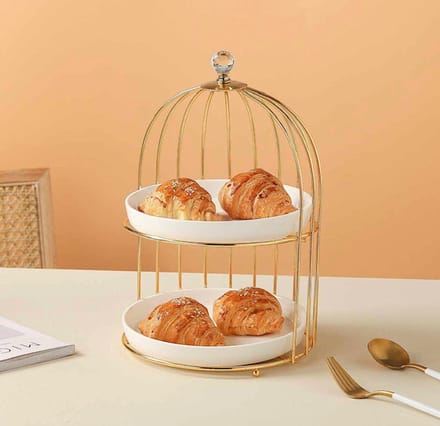 Luxe Serveerschaal Etagere Wit / Goud Groot