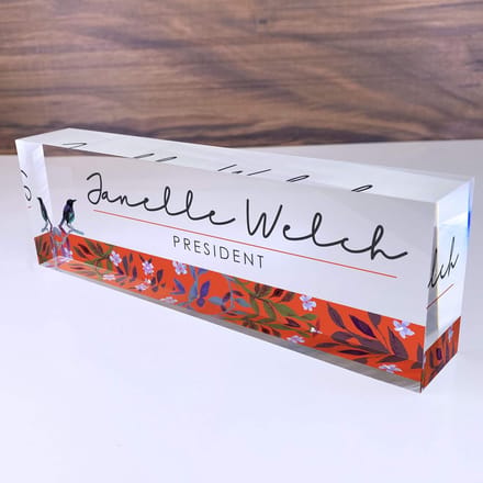 Gepersonaliseerd Naambordje voor Bureau met Zingende Vogel Design - Acryl Glas