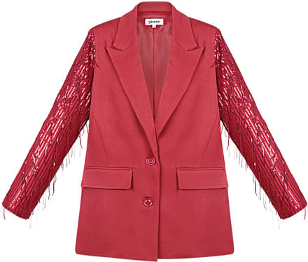 Verfijnde Polyester Vrouwen Jas met Fransjes Mouwontwerp - Rood - Maat M