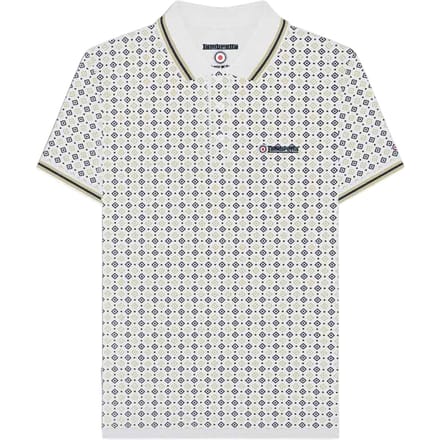 Lambretta Heren SS25 Geometrisch Poloshirt (Wit/Navy/Cashew)