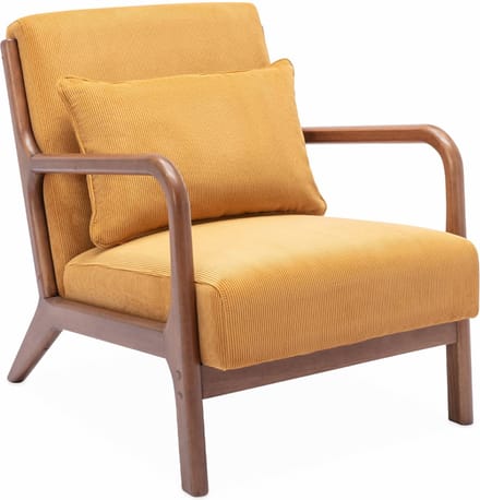 sweeek - Scadinavische fauteuil van walnootkleurig hout en corduroy - lorens