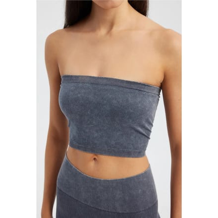 Zure Gewassen Strapless Ribbels Crop Top