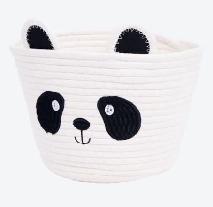 Opbergmand met dierenhoofd - Ø 25 x 18 cm - Panda - Wit - Rond