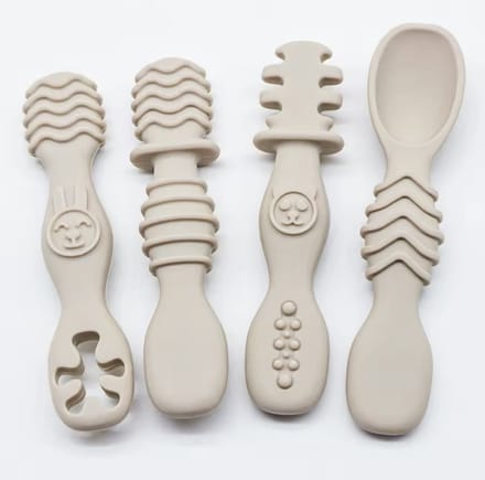 KimDo - Baby Bestek Siliconen - 4 stuks - Beige - Lepeltjes - Sensorisch - BPA vrij