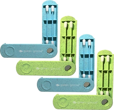 green-goose® Herbuikbaar Bio-based Wattenstaafje en Make-up Applicator | 4 Stuks | 2xGroen, 2xBlauw