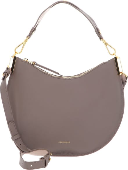COCCINELLE Leren Schoudertas Sunup Handbag Double Grainy Leather Warm Taupe / Rosette