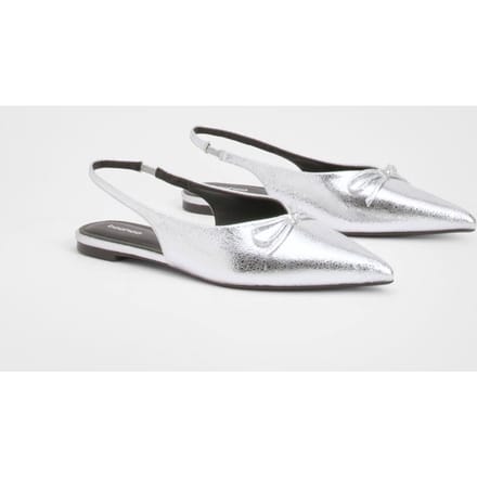 boohoo Dames Slingback Ballerina's met Strikdetail en Spitse Neus | Zilver | Maat: 38