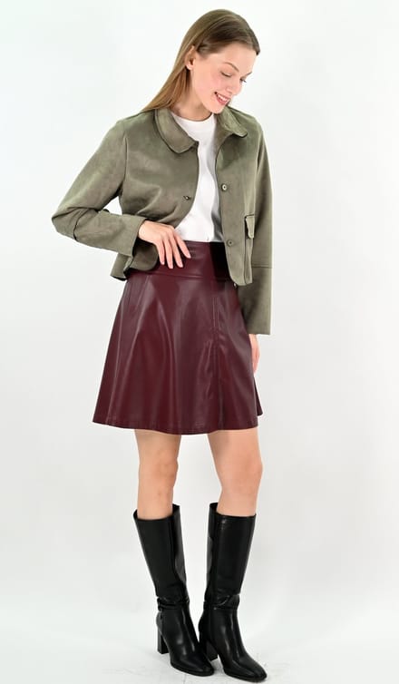 YesMooi - Faux Suede Cropped Jacket - Khaki - L (40)