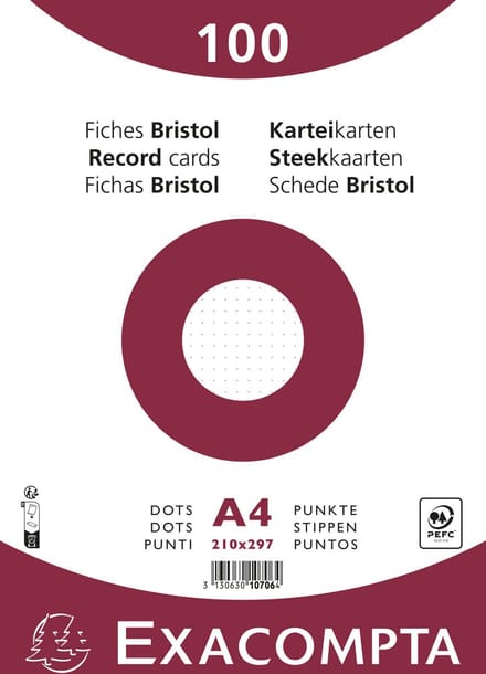 Exacompta 10x Pak 100 steekkaarten onder film - bristol karton dots niet geperforeerd - 210x297mm - Wit - 10706E
