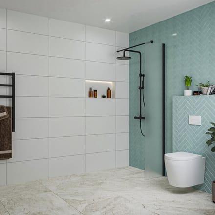 FugaFlow Eccelente Vetro inloopdouche badkamer - 40x200cm - mat glas - wandarm - mat zwart
