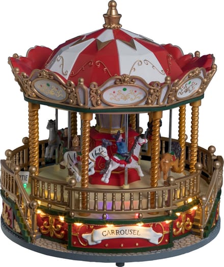 Feeric Lights & Christmas Kerstdorp draaimolen - draaiend - led verlichting - muziek - 23,5 cm