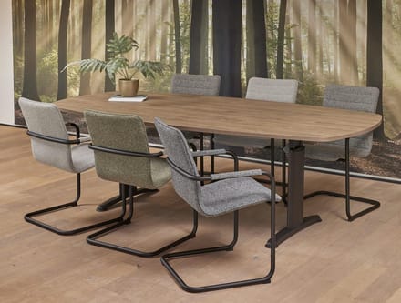 Vergadertafel Work Deens Ovaal 240x120cm frame Aluminium (RAL9006) blad Wit