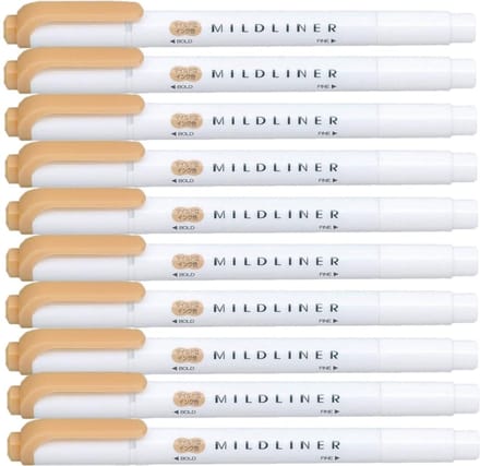 Zebra Mildliner Double-Sided Highlighter - Fine / Bold – Mild Orange Set van 10 + een Luxe Zipperbag - WKT7-MOR