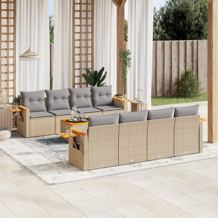 vidaXL - 9-delige - Loungeset - met - kussens - poly - rattan - beige