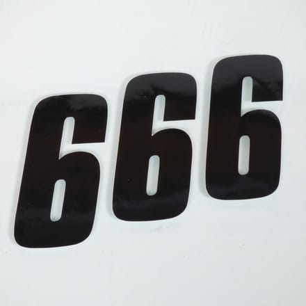 Set van 3 sticker racenummer zes 6 zwart Blackbird 100x50 voor motor