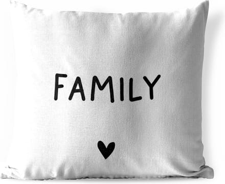 Tuinkussen - Engelse quote "Family" tegen een witte achtergrond - 40x40 cm - Weerbestendig