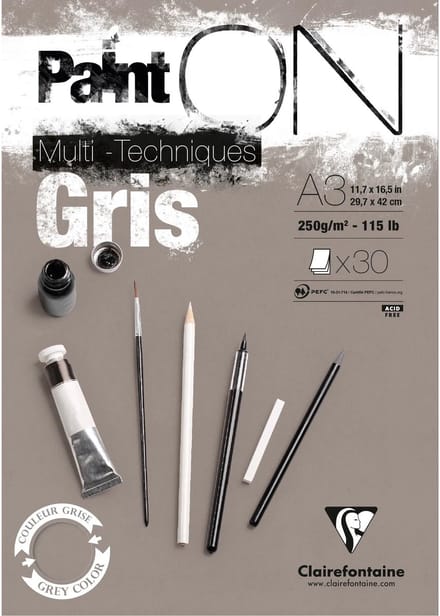 Clairefontaine - Paint ON - Multi-Techniek Pad - Tekenpapier - Schilderpapier - Grijs - A3 - 250 g - 30 vel
