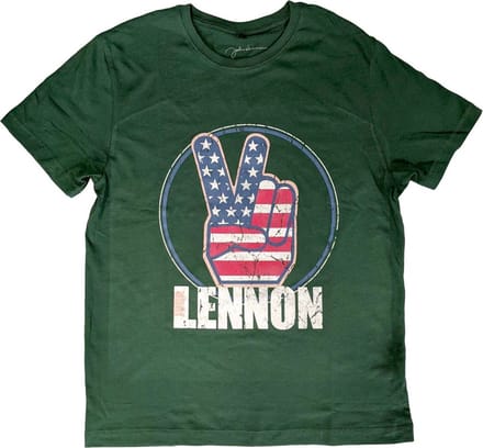 John Lennon - Peace Fingers US Flag Heren T-shirt - M - Groen