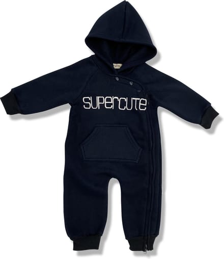 Supercute jumpsuit met capuchon donkerblauw maat 92/98