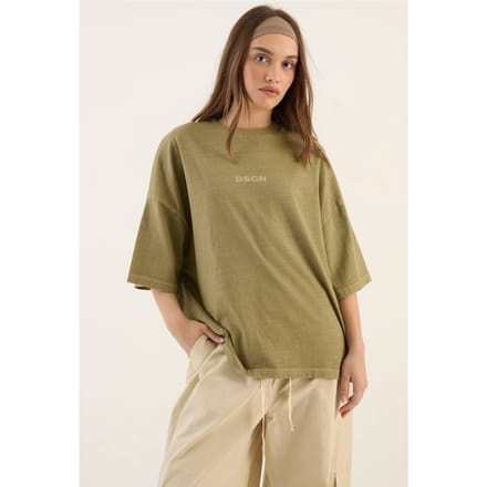 Dames Dsgn Studio Zwaar Gewassen Oversized T-shirt Met Korte Mouwen | Gewassen Kaki | Maat: Medium