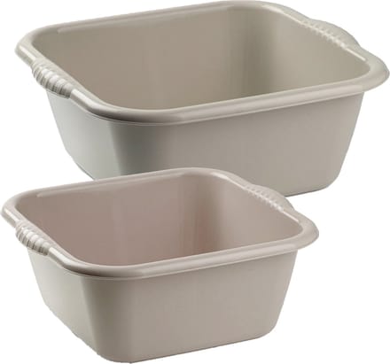 Afwasbak teil - set van 2 formaten - 10 en 15 liter - taupe - kunststof