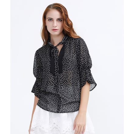 Polka dots tulpen mouwen chiffon blouse
