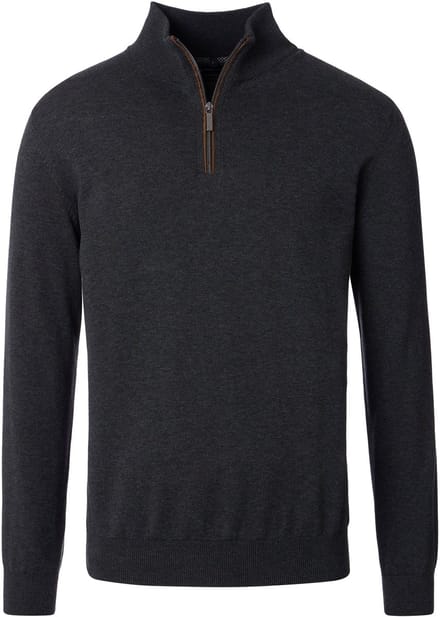 CASAMODA Halfzip Trui Solid Antraciet - Maat L - Heren - Quarter zip
