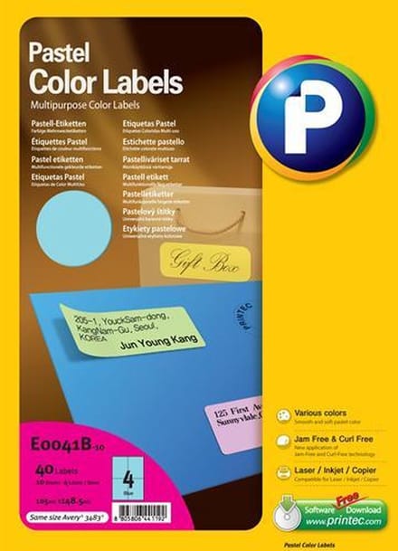 Printec Pastel Blauw Etiketten - 10 Vel - 105x148.5mm - 4 Labels Per A4 - 40 Stickers