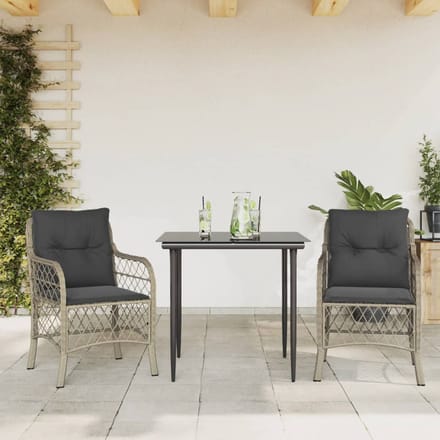 vidaXL - 3-delige - Bistroset - met - kussens - poly - rattan - lichtgrijs