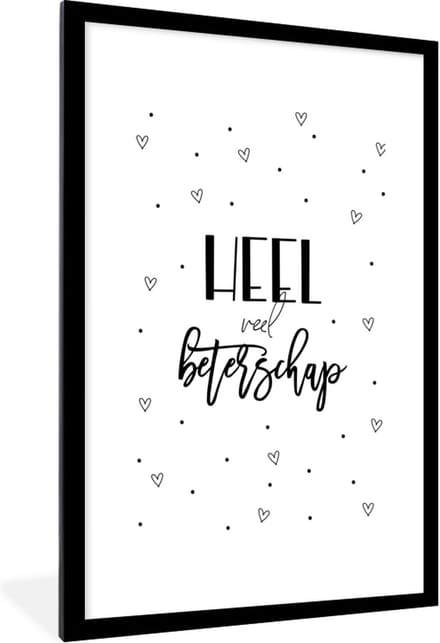 Fotolijst incl. Poster - Beterschap - Quote - Stippen - Hartjes - 60x90 cm - Posterlijst