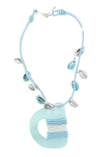 Behave® Ketting blauw met asymmetrische hanger en schelpjes - 45 cm