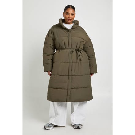 boohoo Dames Plus Pufferjas met band op taille | Khaki | Maat: 16
