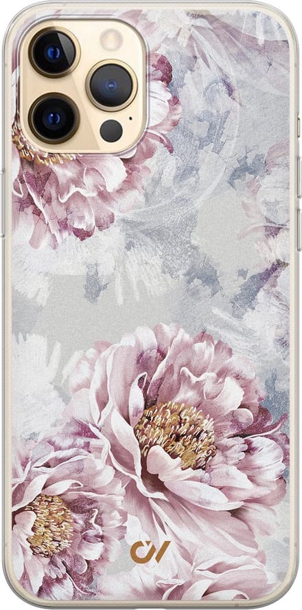 Hoesje geschikt voor Apple iPhone 12 - Floral Print - - Beige - Apple - Casevibes