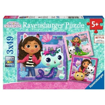 Ravensburger Gabby's Poppenhuis Puzzel – It's Meow Time! – 3x49 stukjes – Kinderpuzzel vanaf 5 jaar