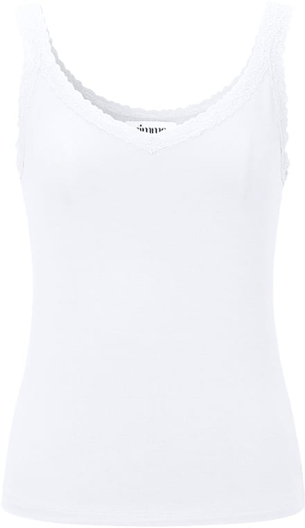 Gimme - Basic Top Lace – Gebreide Top met Kanten Detail – Elegante Onmisbare Essential - Wit - Maat M