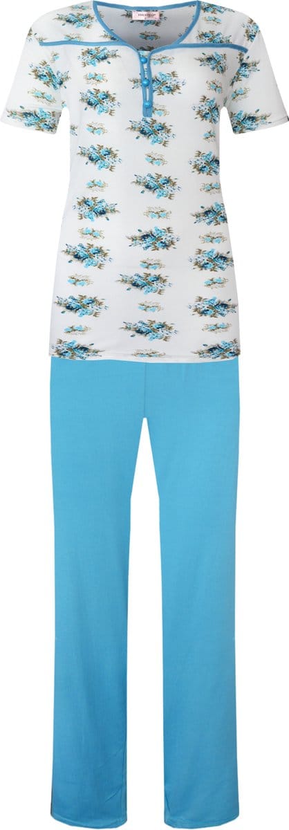Dames pyjama gebloemd korte mouw blauw XL