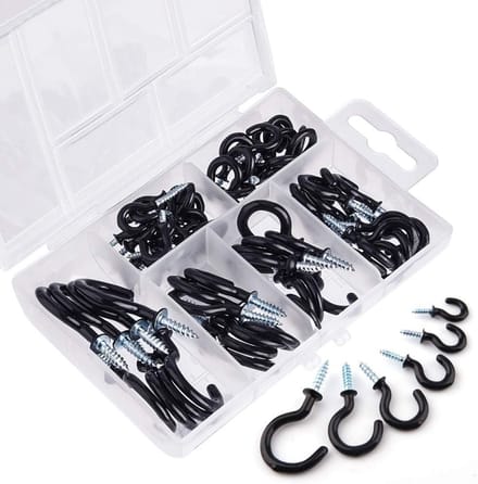 Cuhostki-70pcs-Plastic-Cup-Hooks-Black-Coated-Multi-Purpose