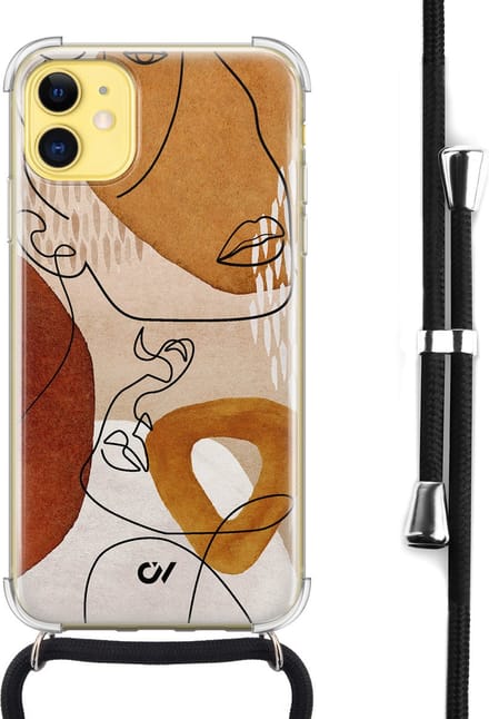 Casevibes - Telefoonhoesje met koord - Geschikt voor Apple iPhone 11 - Abstract Shape Faces - Bruin -