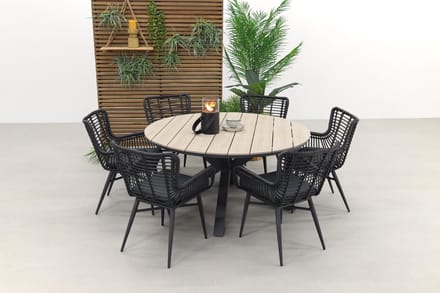 Jasmine Black/GI Edison 6-persoons ronde dining tuinset Ø148 cm.