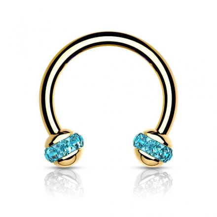 Piercing PVD horseshoe rond met steen 1.2x8x3 - goud aqua - LMPiercings