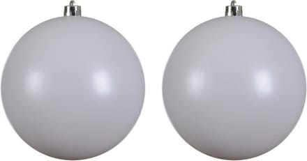 Decoris Kerstbal - 2x - wit - groot - 14 cm - kunststof - glans - kerstversiering