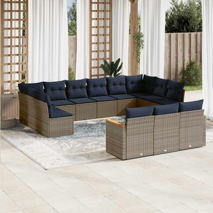 vidaXL - 13-delige - tuinbankset - met - kussens, - grijs - polyrotan
