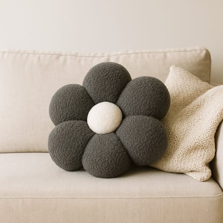 Soosie Sierkussen Bloem – Kussentje – Teddy Bouclé – Ø 40 cm – Grijs & Crème
