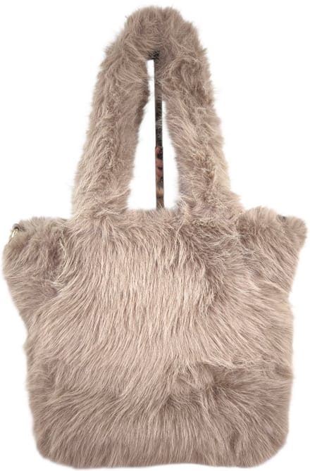 Qischa - schoudertas - hobo tas - fluffy - lange draagriem - taupe