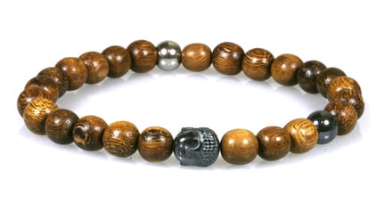 IbizaMen - Robles hout 8mm - hematiet buddha hoofdje RVS - 19cm