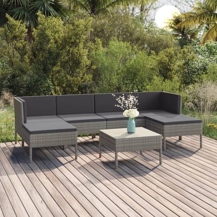 vidaXL - 7-delige - Loungeset - met - kussens - poly - rattan - grijs