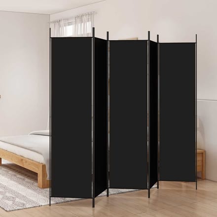 vidaXL - Kamerscherm - met - 5 - panelen - 250x200 - cm - stof - zwart