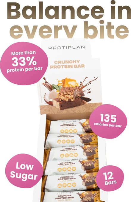 Protiplan - Crunchy Protein Bar Salted Caramel - 12 repen - Low Carb Snack - Low Sugar - Eiwitrepen