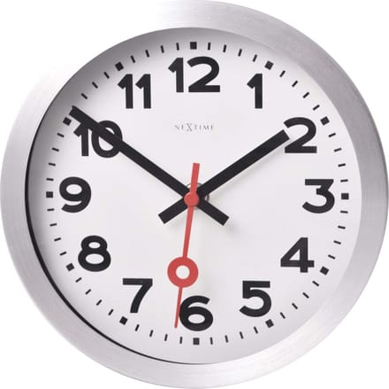 NeXtime Station – Wandklok/Tafelklok – 19 cm – Geborsteld Aluminium – Wit
