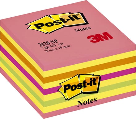 Memoblok Post-it 2028 76x76mm kubus neon kleuren
